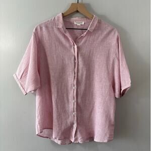 Beachlunchlounge Women's Red and White Striped Linen Blend Boxy Top Size M